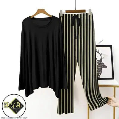 2 Pcs Women's Stitched Printed Night Suit