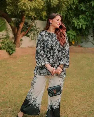 Elegant Women's Stitched Raw Silk Shirt And Trouser Set - 2 Pcs