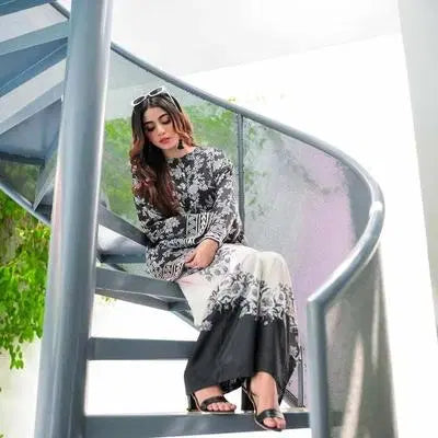 Elegant Women's Stitched Raw Silk Shirt And Trouser Set - 2 Pcs