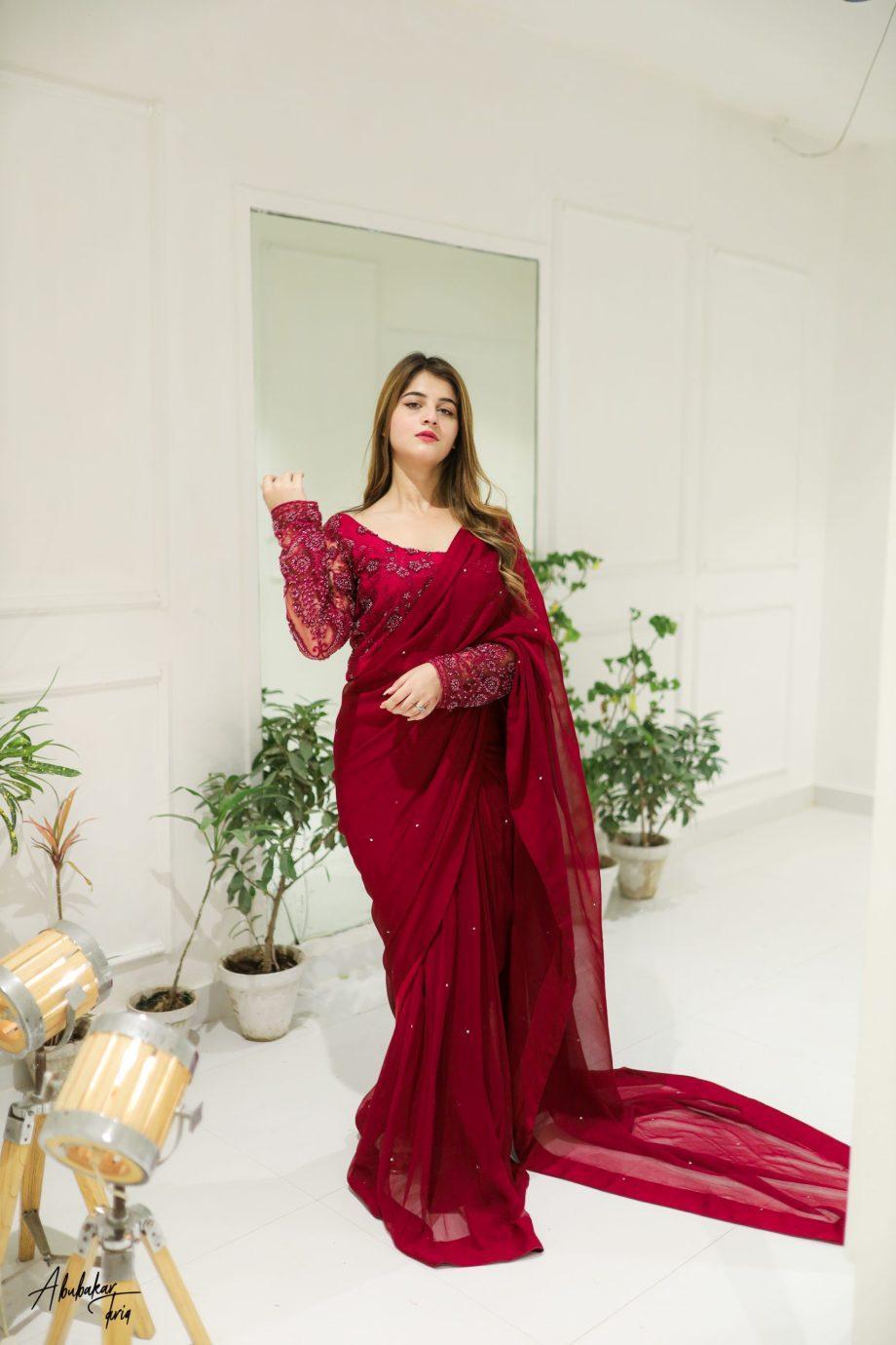 3 Pcs Women’s Chiffon Sequins Embroidered Stitched Saree